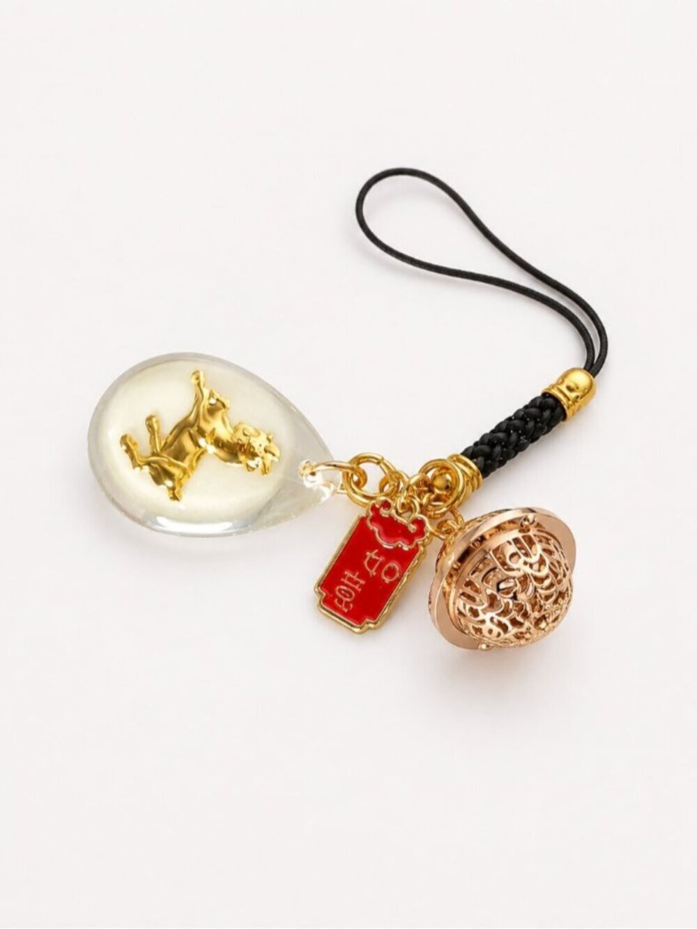 Chinese Zodiac Horse Good Luck Charm Keychain Phone Strap Gold Tone NWOT